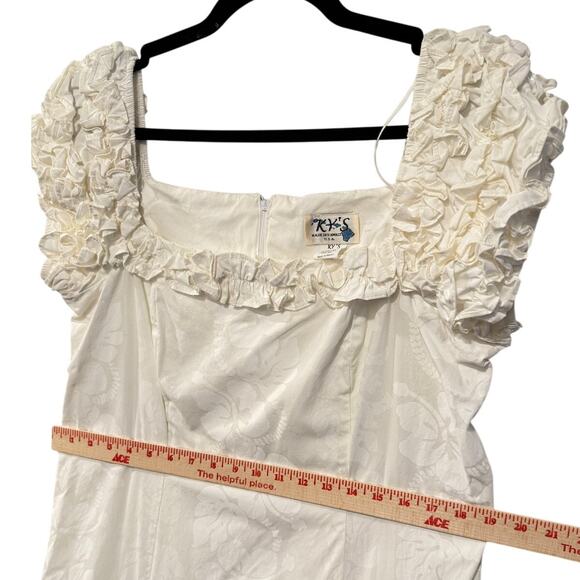 Vintage 80s Hawaiian XL Off the Shoulder Maxi Dress Floral Wedding Ivory White - Picture 7 of 9